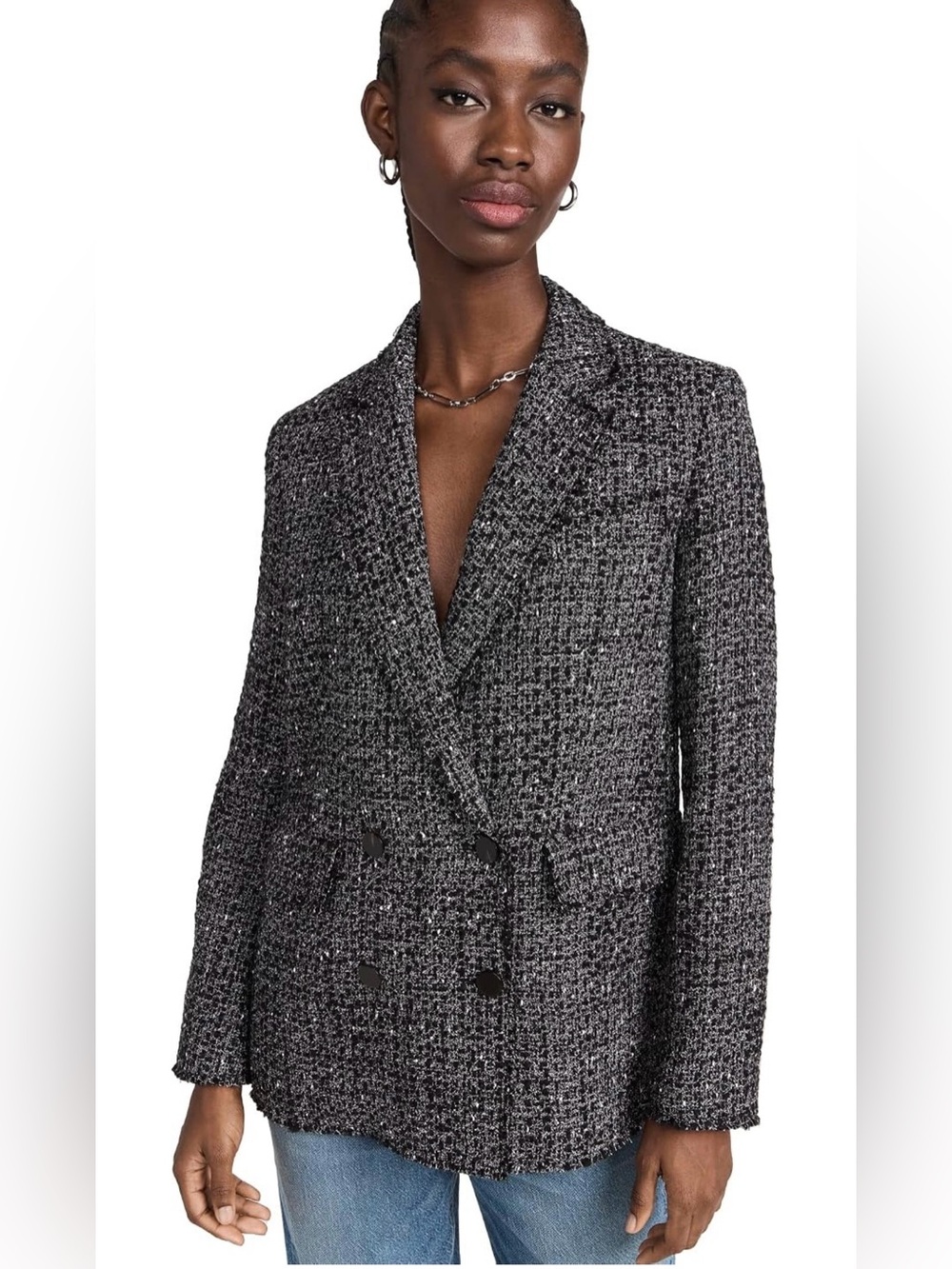 Theory Piazza Tweed Double Breasted Wool Blend Blazer Jacket Size 2 Professional